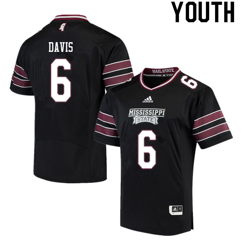 Youth #6 Jordan Davis Mississippi State Bulldogs College Football Jerseys Sale-Black